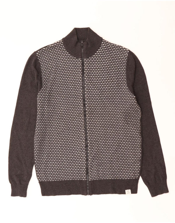 Jack & Jones Mens Cardigan Sweater Large Grey Geometric
