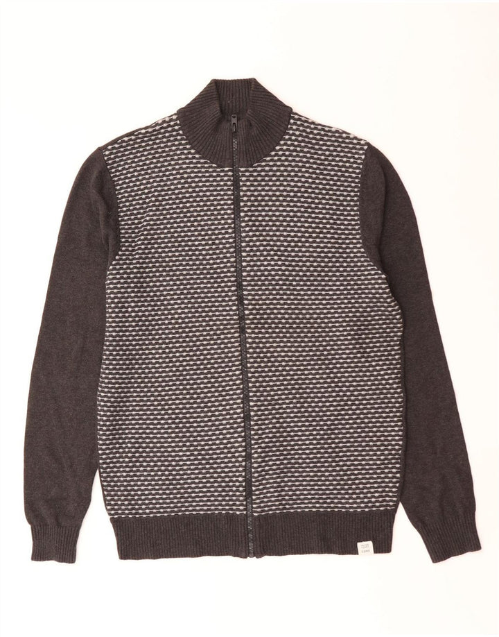 Jack & Jones Mens Cardigan Sweater Large Grey Geometric