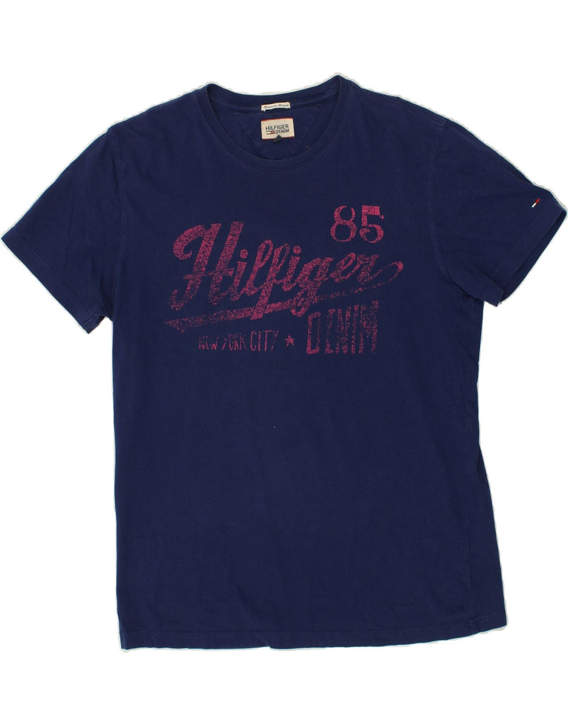 TOMMY HILFIGER Mens Graphic T-Shirt Top Large Navy Blue Cotton | Vintage Tommy Hilfiger | Thrift | Second-Hand Tommy Hilfiger | Used Clothing | Messina Hembry 