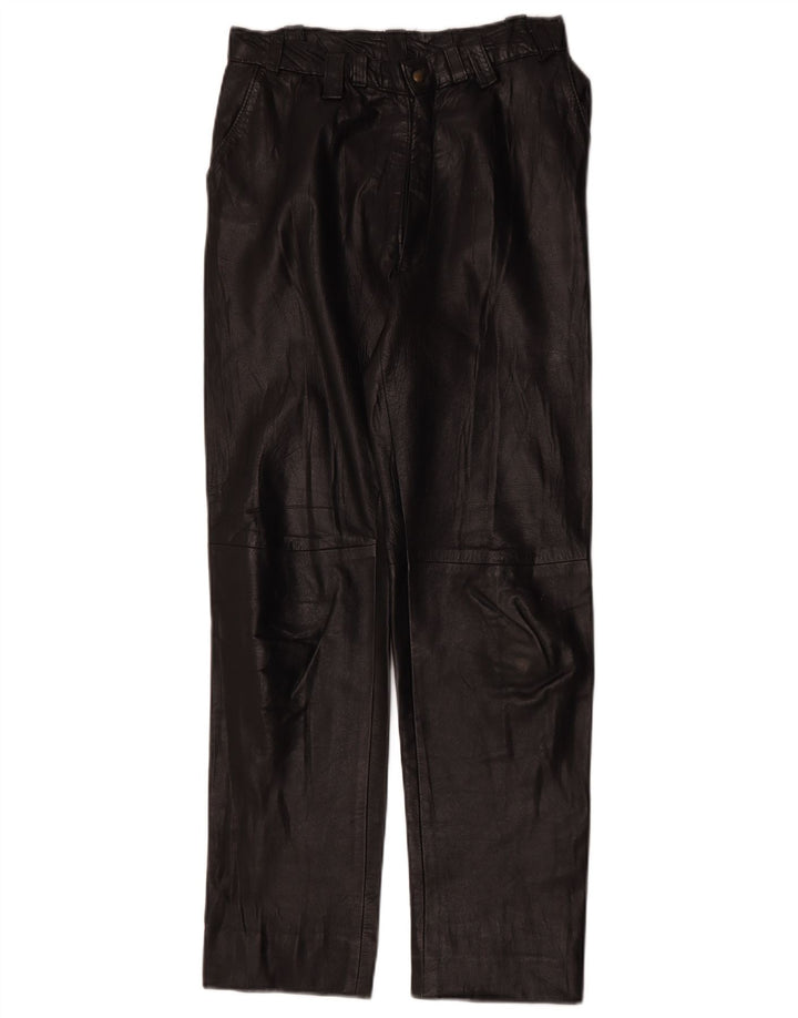 Vintage Womens Straight Leather Trousers W28 L28 Black
