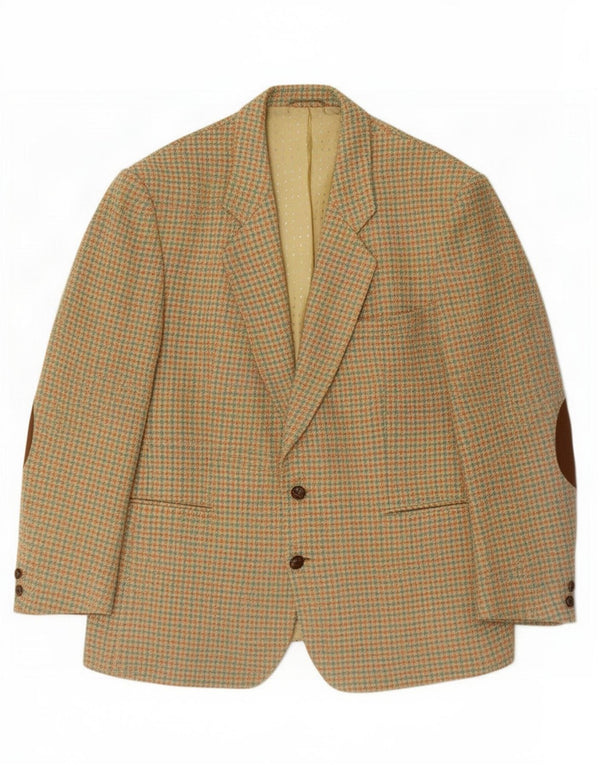 Vintage Mens 2 Button Blazer Jacket IT 52 XL Green Houndstooth Wool