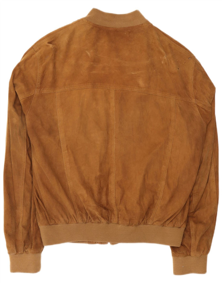 Vintage Mens Suede Bomber Jacket UK 42 XL Brown Leather