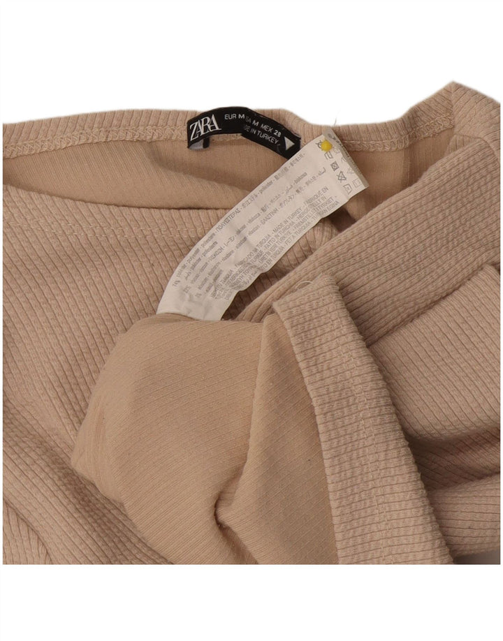 Zara Womens Crop Top Long Sleeve UK 12 Medium Beige Polyester