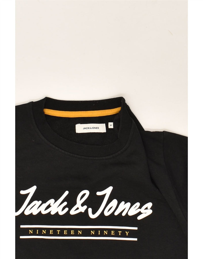 JACK & JONES Mens Graphic Sweatshirt Jumper Small Black Cotton | Vintage Jack & Jones | Thrift | Second-Hand Jack & Jones | Used Clothing | Messina Hembry 