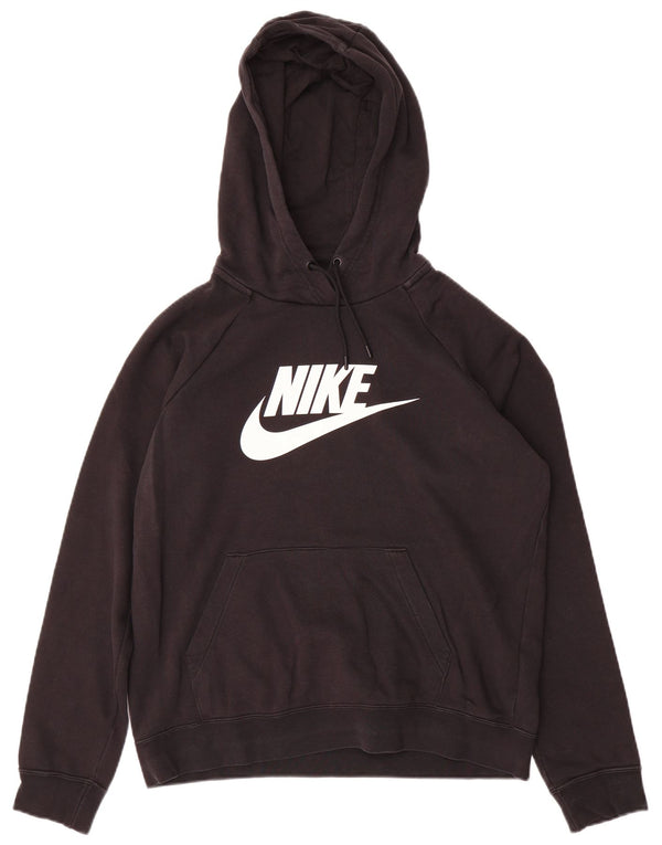 Nike Womens Graphic Hoodie Jumper UK 14 Medium Black Cotton