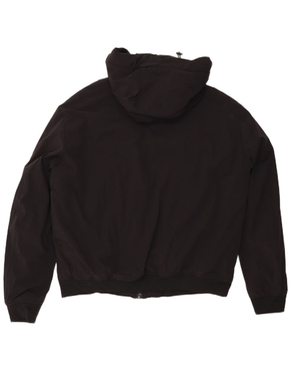 Zara Mens Hooded Bomber Jacket UK 42 XL Black Polyester