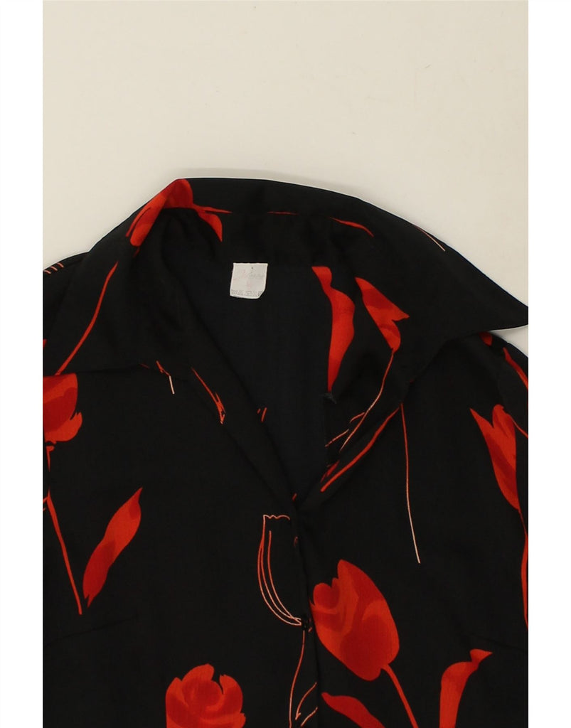 VINTAGE Womens Shirt Blouse UK 14 Medium Black Floral Polyester | Vintage Vintage | Thrift | Second-Hand Vintage | Used Clothing | Messina Hembry 