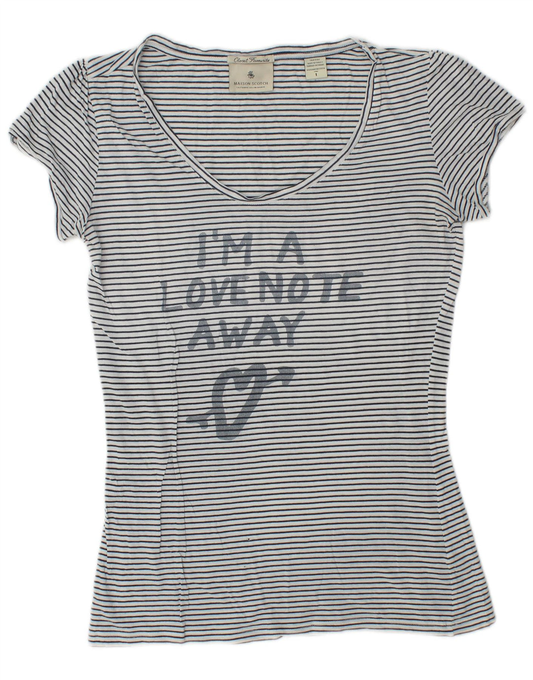 Maison Scotch Womens Graphic T-Shirt Top Size 1 Small White Striped