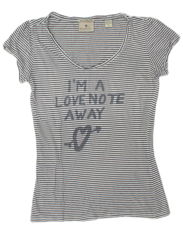 Maison Scotch Womens Graphic T-Shirt Top Size 1 Small White Striped