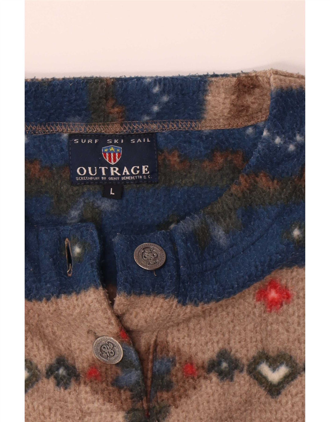 Vintage Mens Fleece Jumper Large Multicoloured Fair Isle Polyester