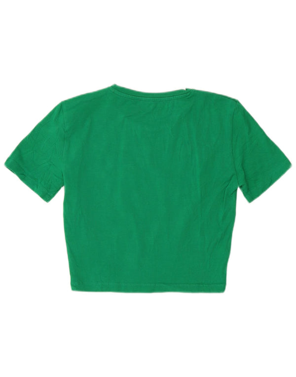 Zara Womens Crop T-Shirt Top UK 8 Small Green Cotton