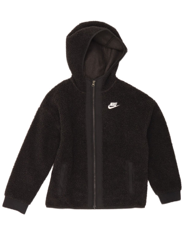 Nike Boys Hooded Fleece Jacket 10-11 Years Medium Black Polyester