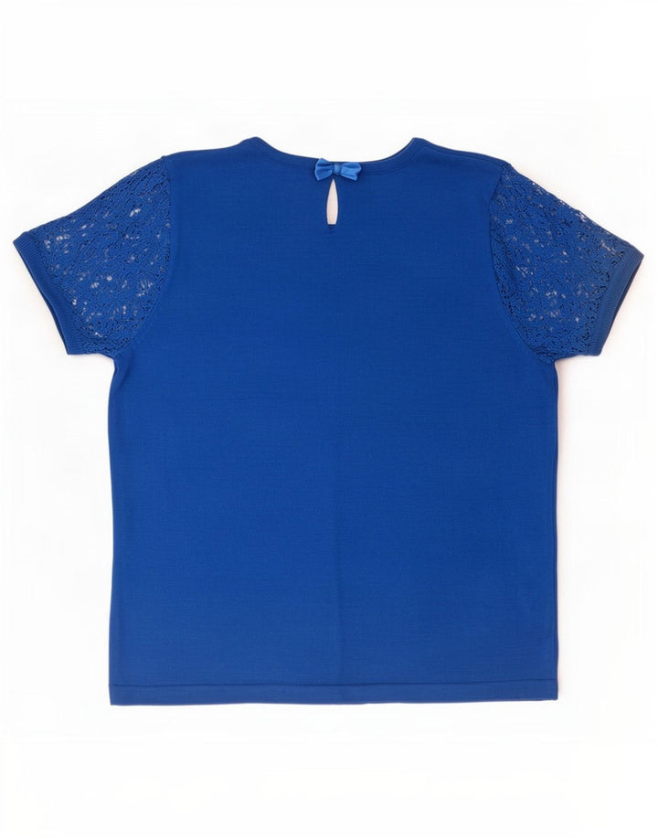 Marks & Spencer Womens Blouse Top UK 12 Medium Blue Floral Acrylic