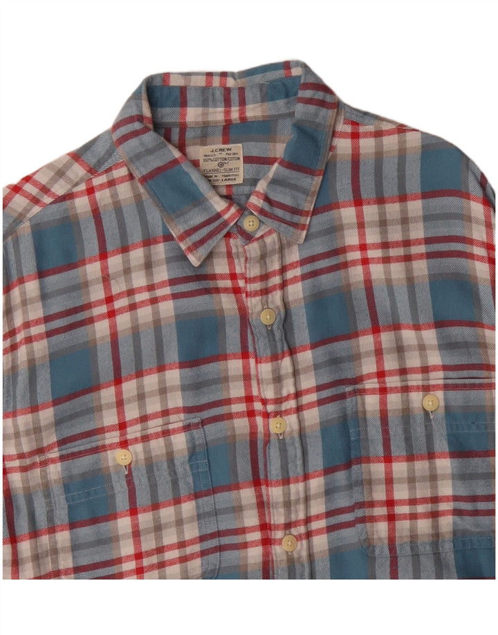 J. CREW Mens Slim Fit Flannel Shirt Large Blue Check Cotton
