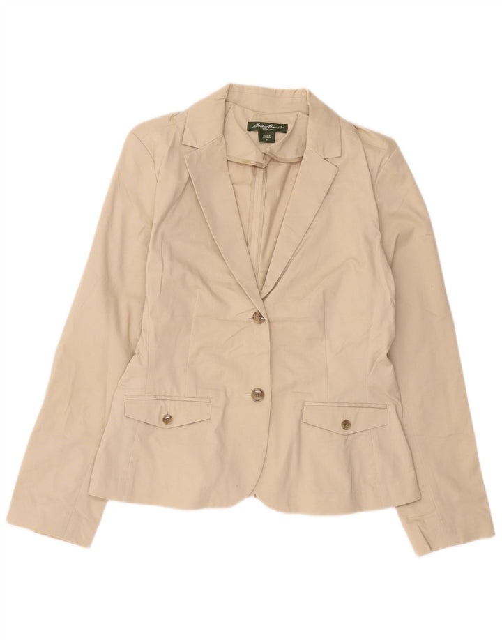 EDDIE BAUER Womens 2 Button Blazer Jacket US 10 Large Beige Cotton