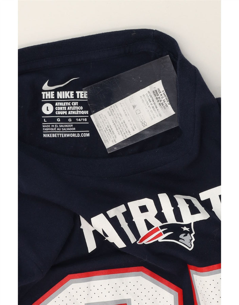 NIKE Boys Patriots Graphic T-Shirt Top 13-14 Years Large Navy Blue Cotton Vintage Nike and Second-Hand Nike from Messina Hembry 