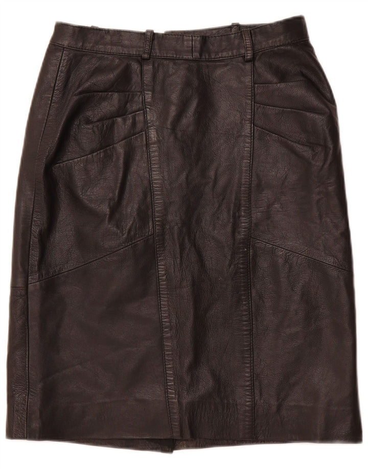 VINTAGE Womens High Waist Leather Skirt IT 48 XL W28  Black Leather