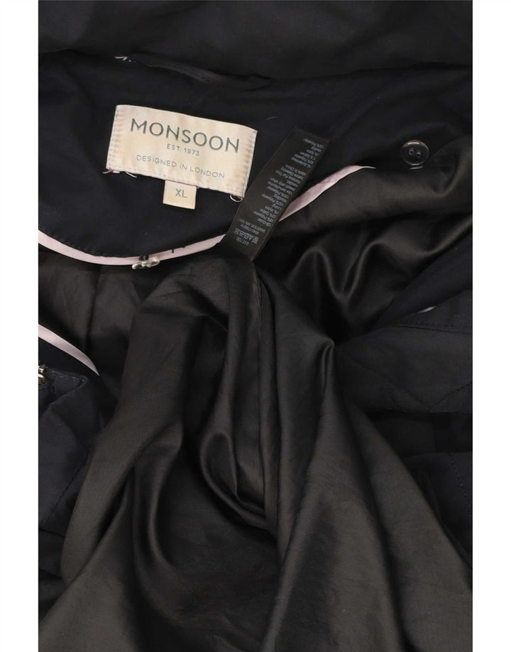 Monsoon Womens Hooded Oversized Parka Jacket UK 18 XL Navy Blue Polyester