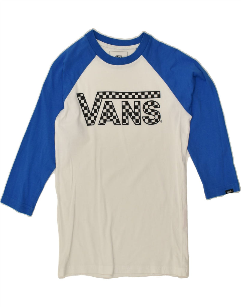 VANS Womens Custom Fit Graphic Top 3/4 Sleeve UK 8 Small White Colourblock | Vintage Vans | Thrift | Second-Hand Vans | Used Clothing | Messina Hembry 