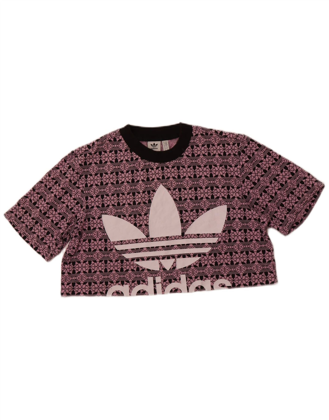 ADIDAS Womens Oversized Crop Graphic T-Shirt Top UK 6 XS Purple Cotton