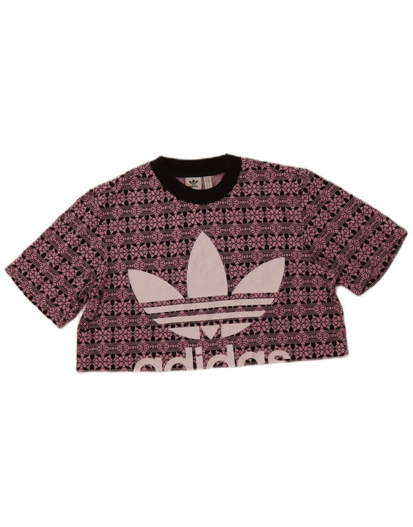 ADIDAS Womens Oversized Crop Graphic T-Shirt Top UK 6 XS Purple Cotton