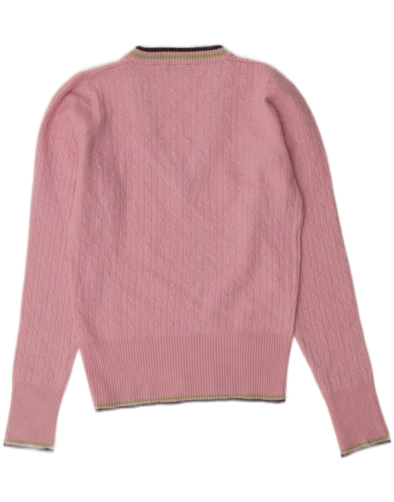 FRED PERRY Girls V-Neck Jumper Sweater 9-10 Years Medium Pink Vintage Fred Perry and Second-Hand Fred Perry from Messina Hembry 