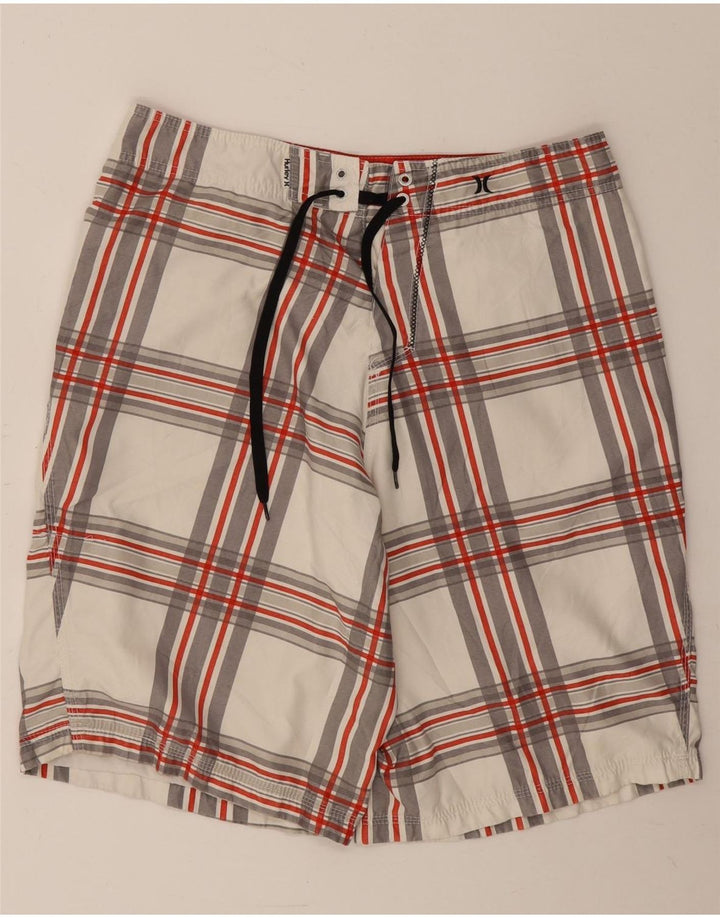 Hurley Mens Graphic Swimming Shorts Large White Check Polyester