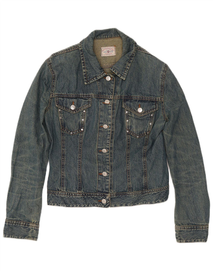 VINTAGE Womens Crop Denim Jacket IT 44 Medium Blue Cotton