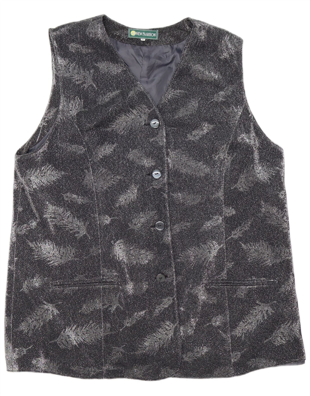 VINTAGE Womens Waistcoat IT 48 XL Grey Floral Nylon