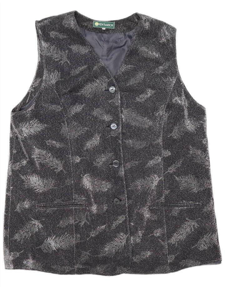 VINTAGE Womens Waistcoat IT 48 XL Grey Floral Nylon