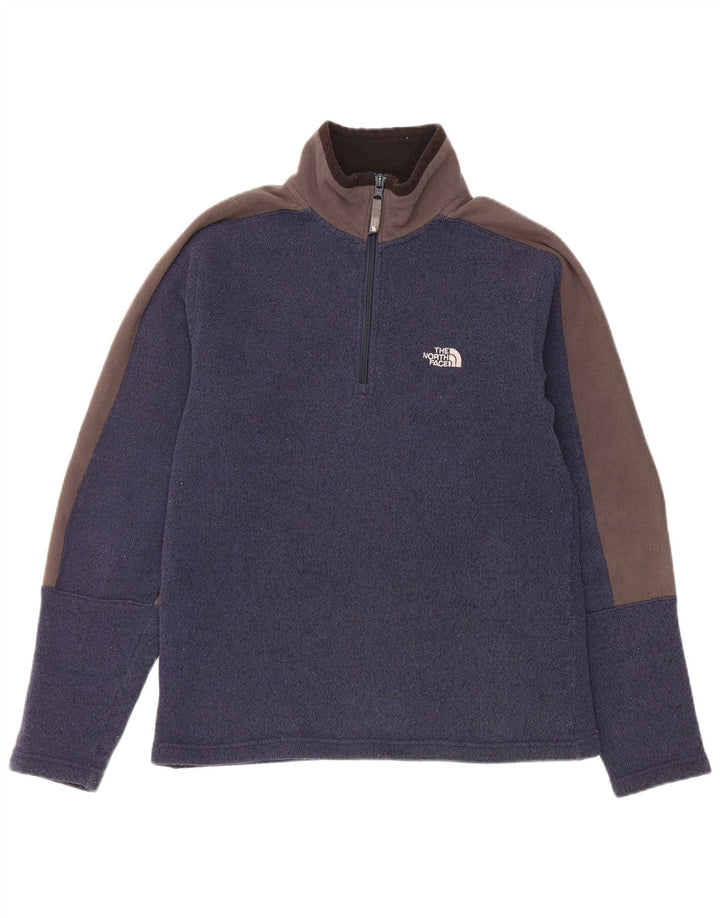 The North Face Mens Zip Neck Sweatshirt Jumper Medium Navy Blue Colourblock