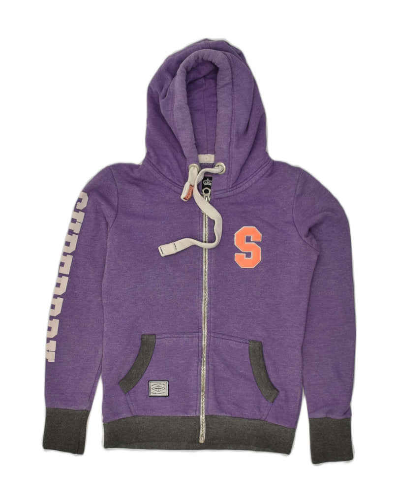 SUPERDRY Womens Big Graphic Zip Hoodie Sweater UK 10 Small Purple Cotton | Vintage Superdry | Thrift | Second-Hand Superdry | Used Clothing | Messina Hembry 