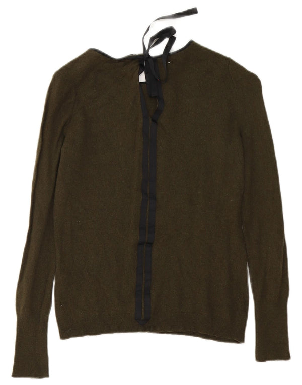 Jigsaw Womens Boat Neck Jumper Sweater UK 10 Small Khaki Lambswool