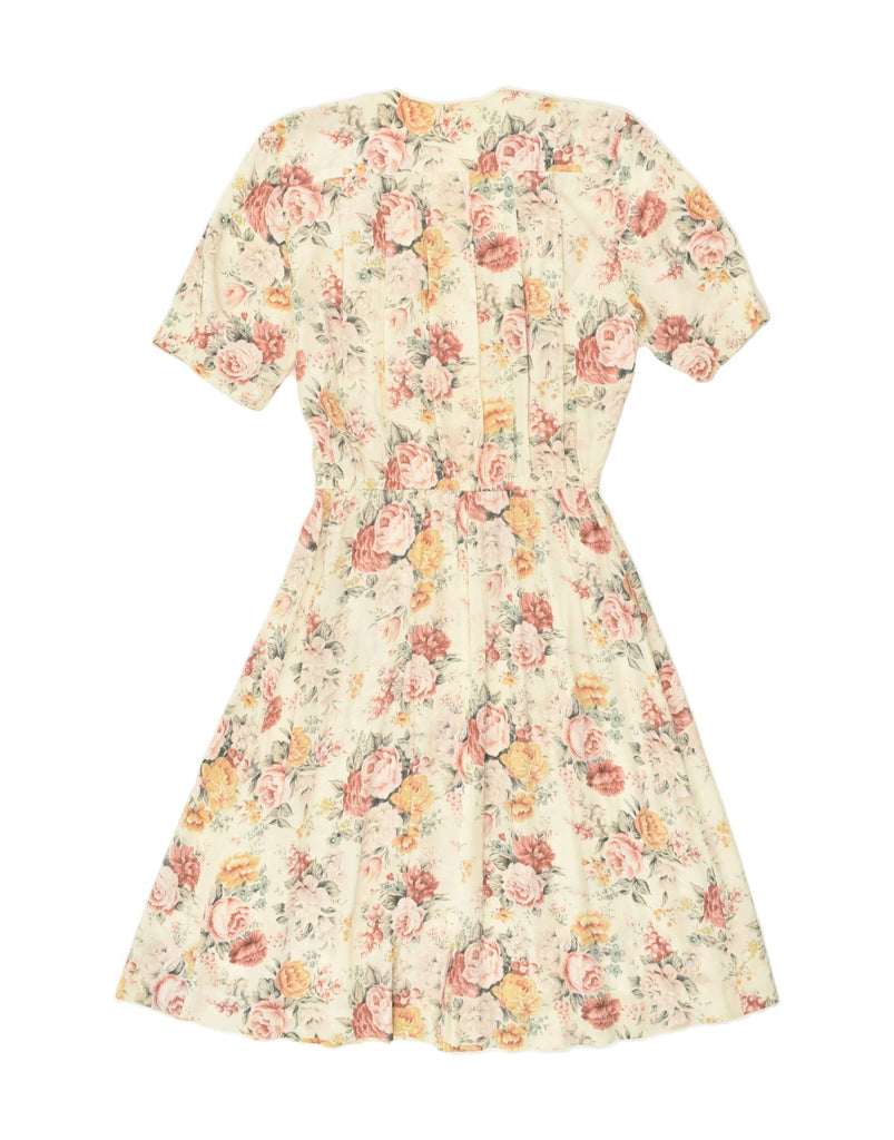 LIZ CLAIBORNE Womens A-Line Dress UK 10 Small Beige Floral Rayon | Vintage Liz Claiborne | Thrift | Second-Hand Liz Claiborne | Used Clothing | Messina Hembry 