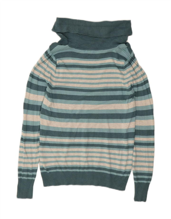 MARKS & SPENCER Womens Roll Neck Jumper Sweater UK 12 Medium Blue Striped Vintage Marks & Spencer and Second-Hand Marks & Spencer from Messina Hembry 