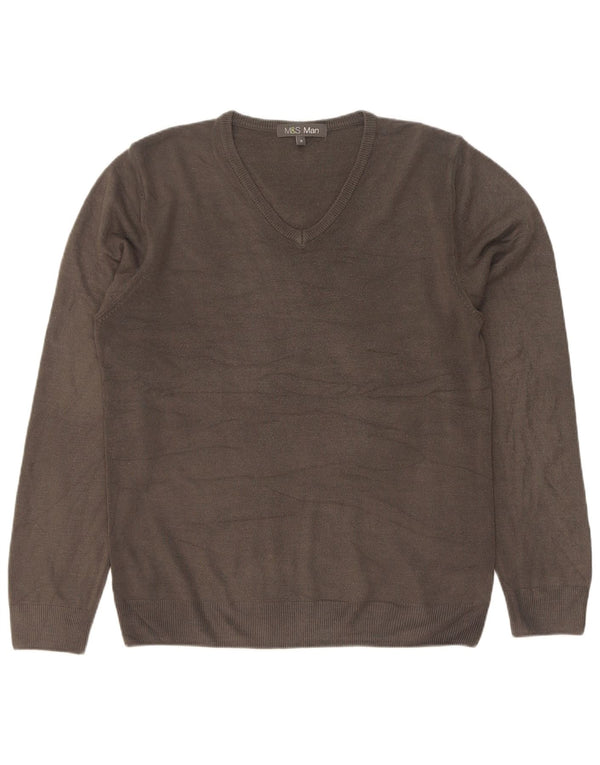Marks & Spencer Mens V-Neck Jumper Sweater Medium Grey Acrylic