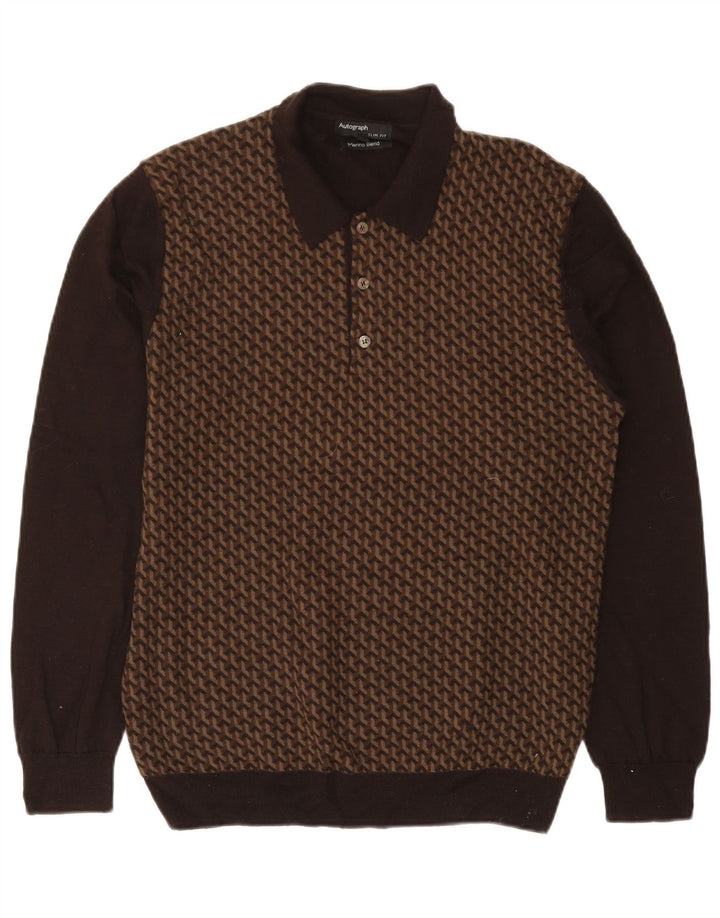MARKS & SPENCER Mens Autograph Polo Neck Jumper Sweater Large Brown
