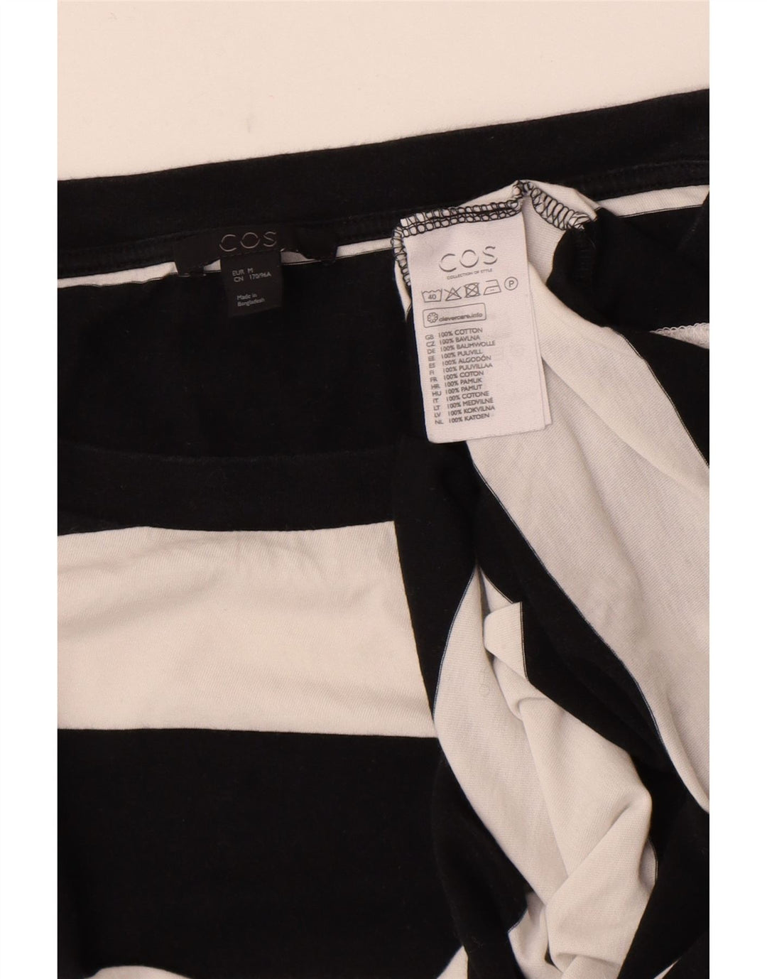 Cos Womens Top Long Sleeve UK 14 Medium Navy Blue Striped Cotton