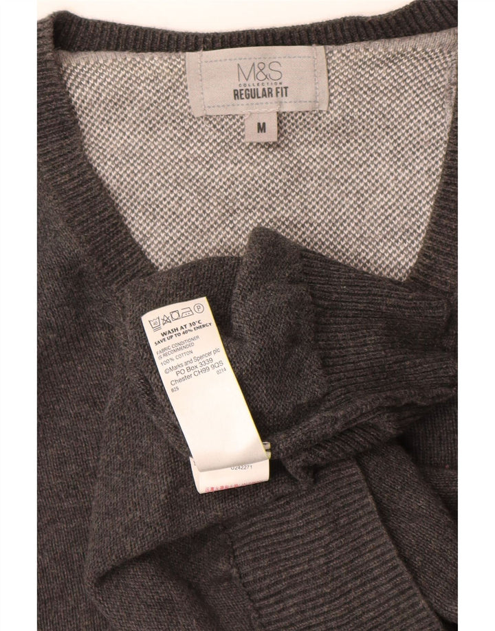 MARKS & SPENCER Mens Regular Fit V-Neck Jumper Sweater Medium Grey