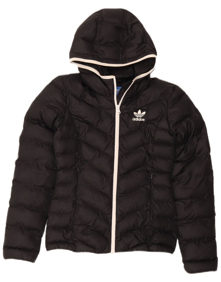 Adidas Womens Hooded Padded Jacket UK 6 XS Black Polyester