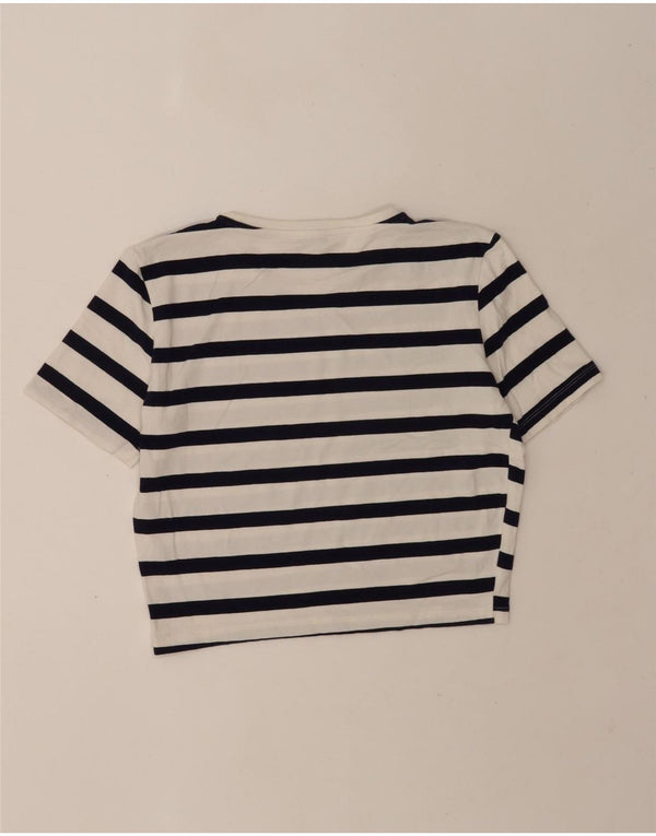 Zara Womens Crop T-Shirt Top UK 14 Large White Striped