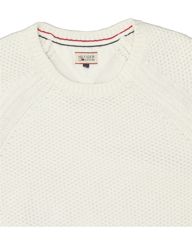 TOMMY HILFIGER Womens Crew Neck Jumper Sweater UK 16 Large Off White Vintage Tommy Hilfiger and Second-Hand Tommy Hilfiger from Messina Hembry 