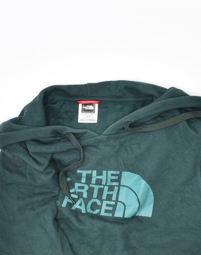 THE NORTH FACE Womens Graphic Hoodie Jumper UK 6 XS Turquoise Cotton | Vintage The North Face | Thrift | Second-Hand The North Face | Used Clothing | Messina Hembry 