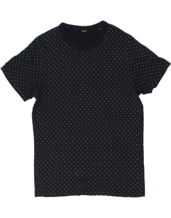 JACK & JONES Mens Abstract Pattern T-Shirt Top Medium Navy Blue Cotton Vintage Jack & Jones and Second-Hand Jack & Jones from Messina Hembry 