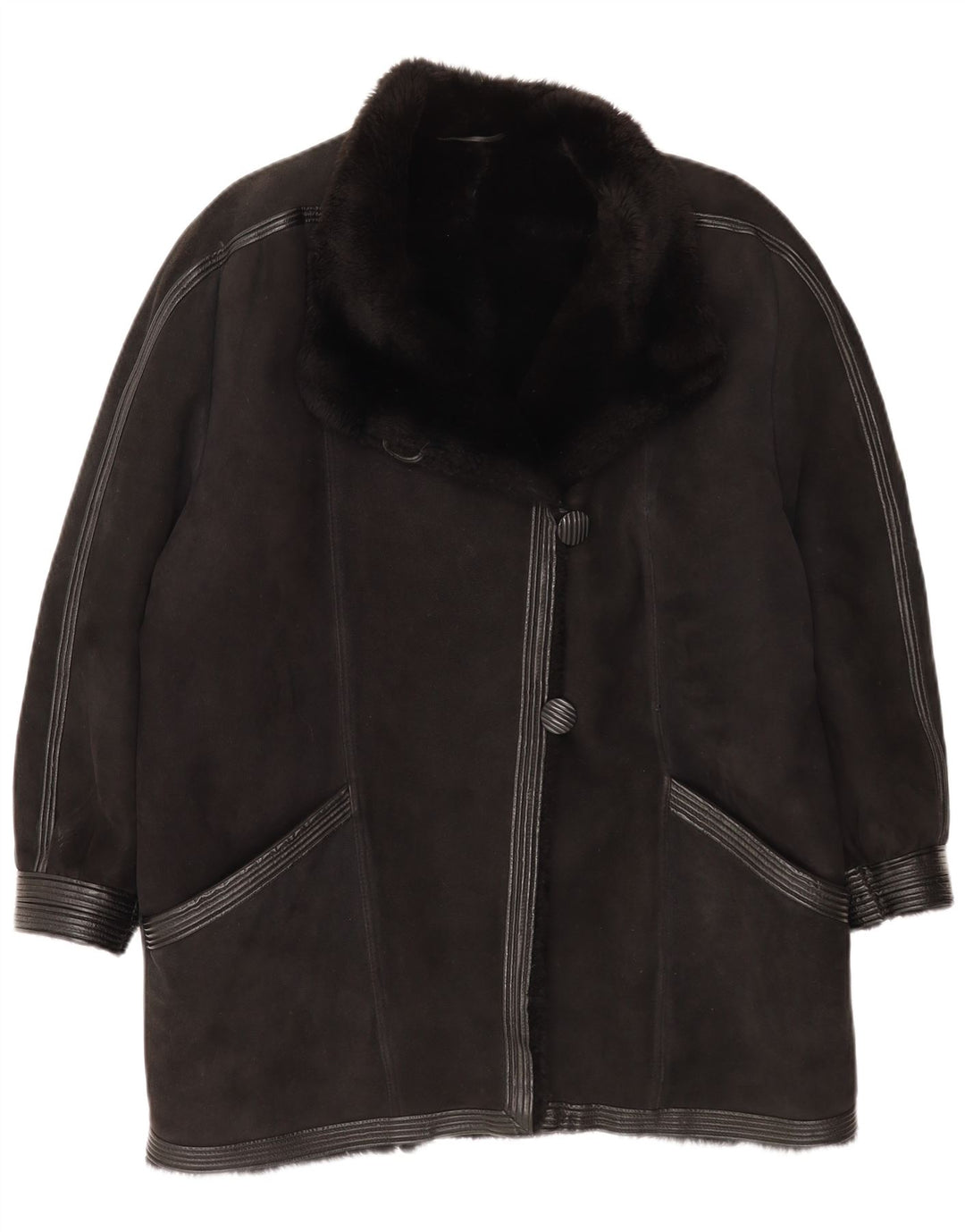 Vintage Womens Shearling Coat UK 16 Large Black