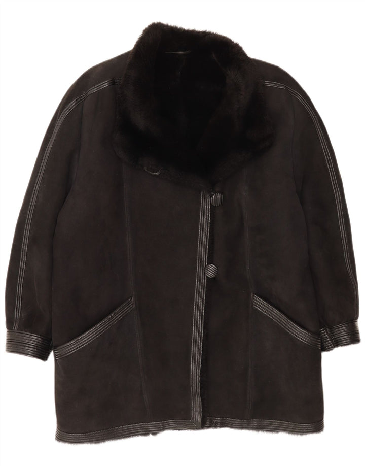 Vintage Womens Shearling Coat UK 16 Large Black
