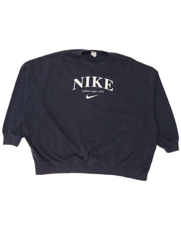 NIKE Womens Oversized Graphic Sweatshirt Jumper UK 16 Large Navy Blue