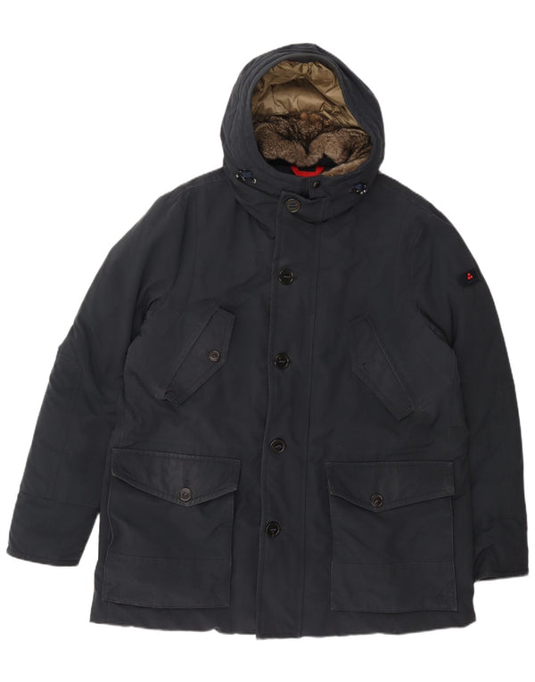 PEUTEREY Mens Hooded Padded Jacket UK 44 2XL Navy Blue Polyester