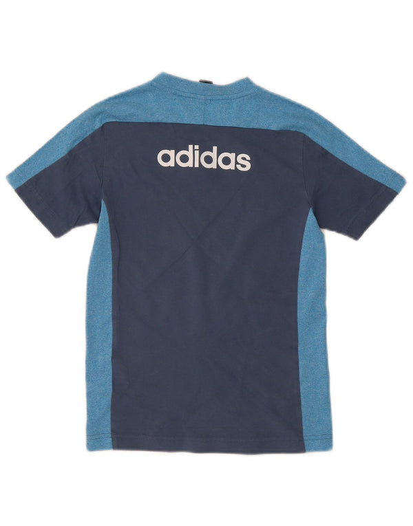 Adidas Boys Regular Graphic T-Shirt Top 9-10 Years Blue Colourblock Cotton