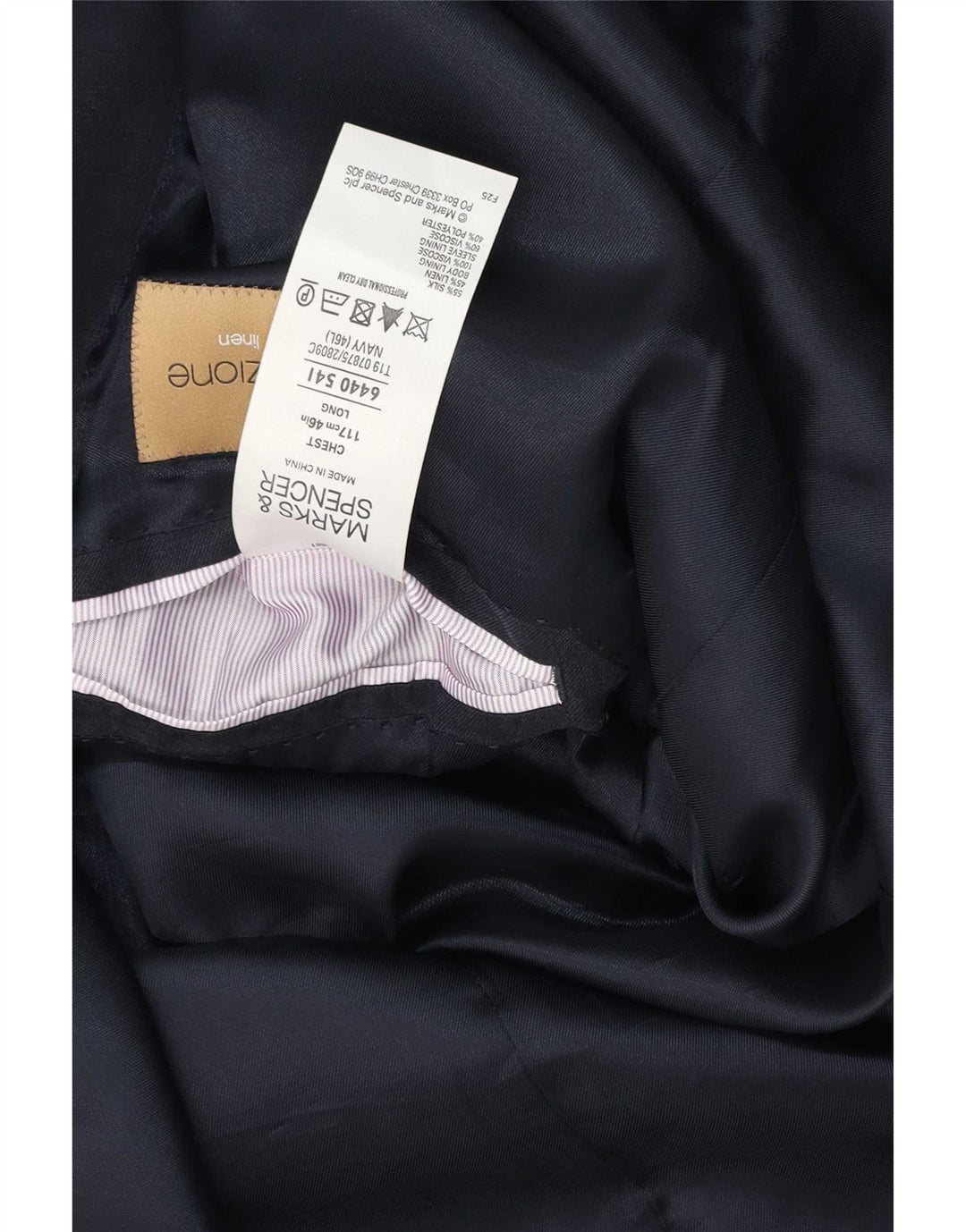 Marks & Spencer Mens 2 Button Blazer Jacket UK 46 XL Navy Blue Silk